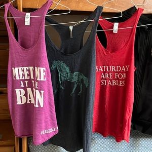 Horse lovers! Youth XL-adult medium. Tanks/sweatshirts/Tees/riding shirt/scarf.